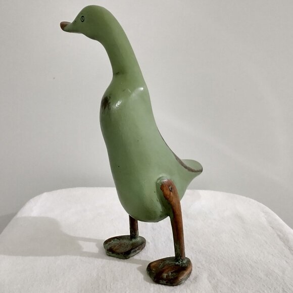 Dcuk Primitive Bamboo Root Hand Painted Wood Sage Green 11.5" tall Duck - Picture 2 of 10